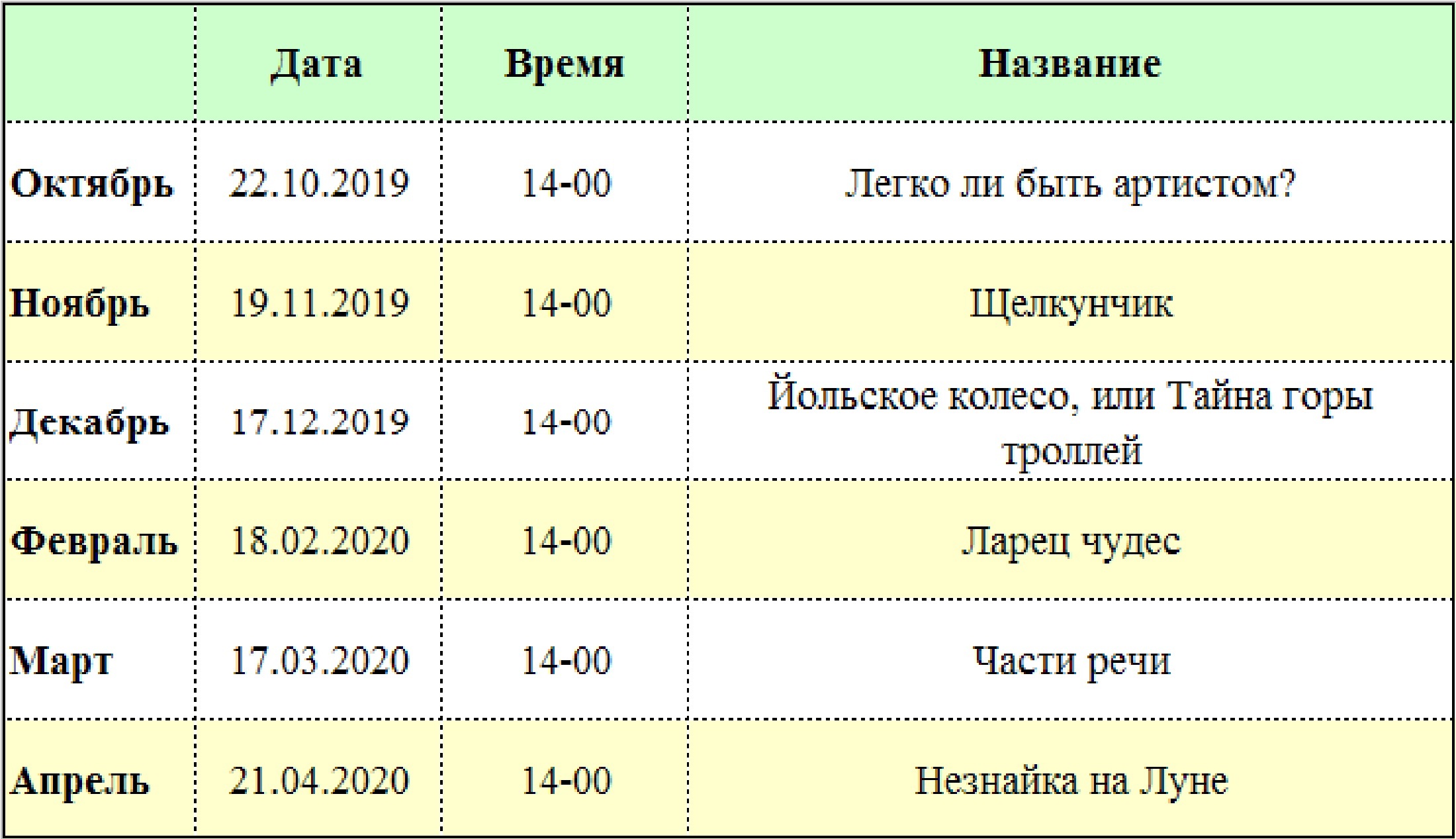 Расписание абонементных спектаклей сезона 2019 - 2020 гг.